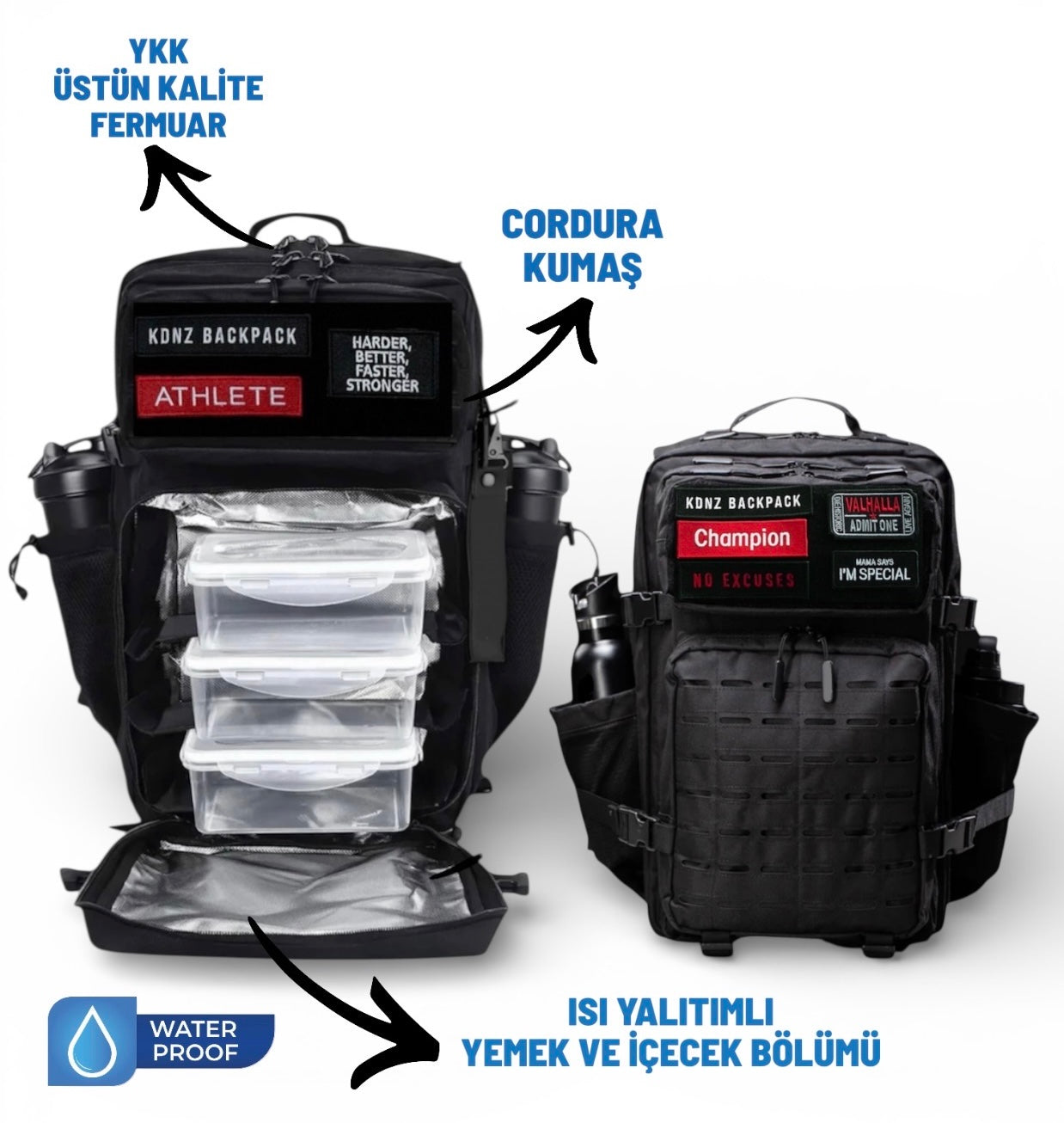 New KDNZ MealPro Tac. 3.0 Black Cordura Ykk 50L Termal Yemek Bölmeli Sırt Çantası 3 Adet Patch Hediyeli