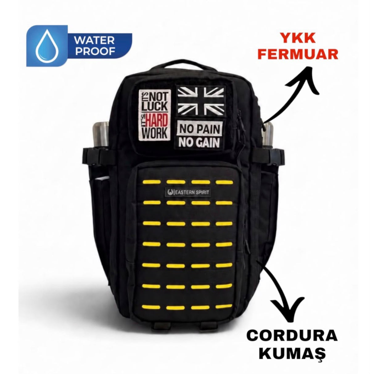 EASTERN SPİRİT PRO Yellow Black 20L YKK Fermuar Cordura Kumaş Günlük Kullanım Su Geçirmez Sırt Çantası “ 2 ADET PATCH HEDİYE ”