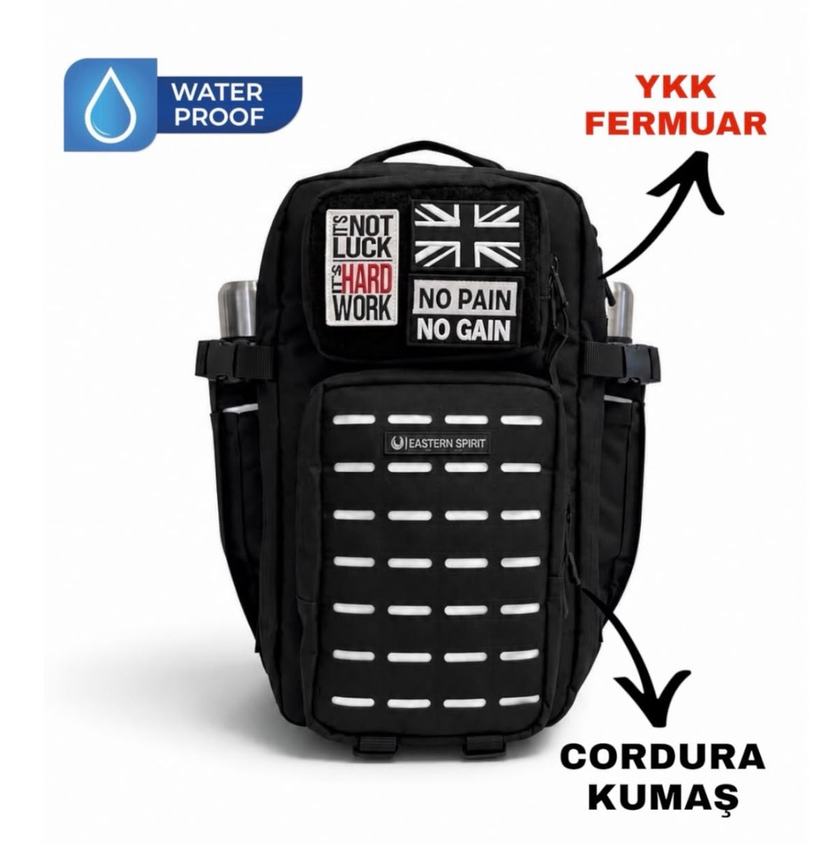 EASTERN SPİRİT PRO White Black 20L YKK Fermuar Cordura Kumaş Günlük Kullanım Su Geçirmez Sırt Çantası “ 2 ADET PATCH HEDİYE ”