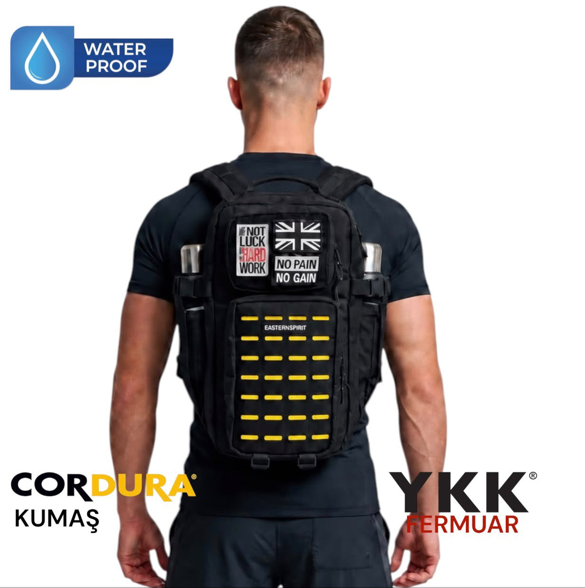 EASTERN SPİRİT PRO Yellow Black 20L YKK Fermuar Cordura Kumaş Su Geçirmez Sırt Çantası “ 2 ADET PATCH HEDİYE ”
