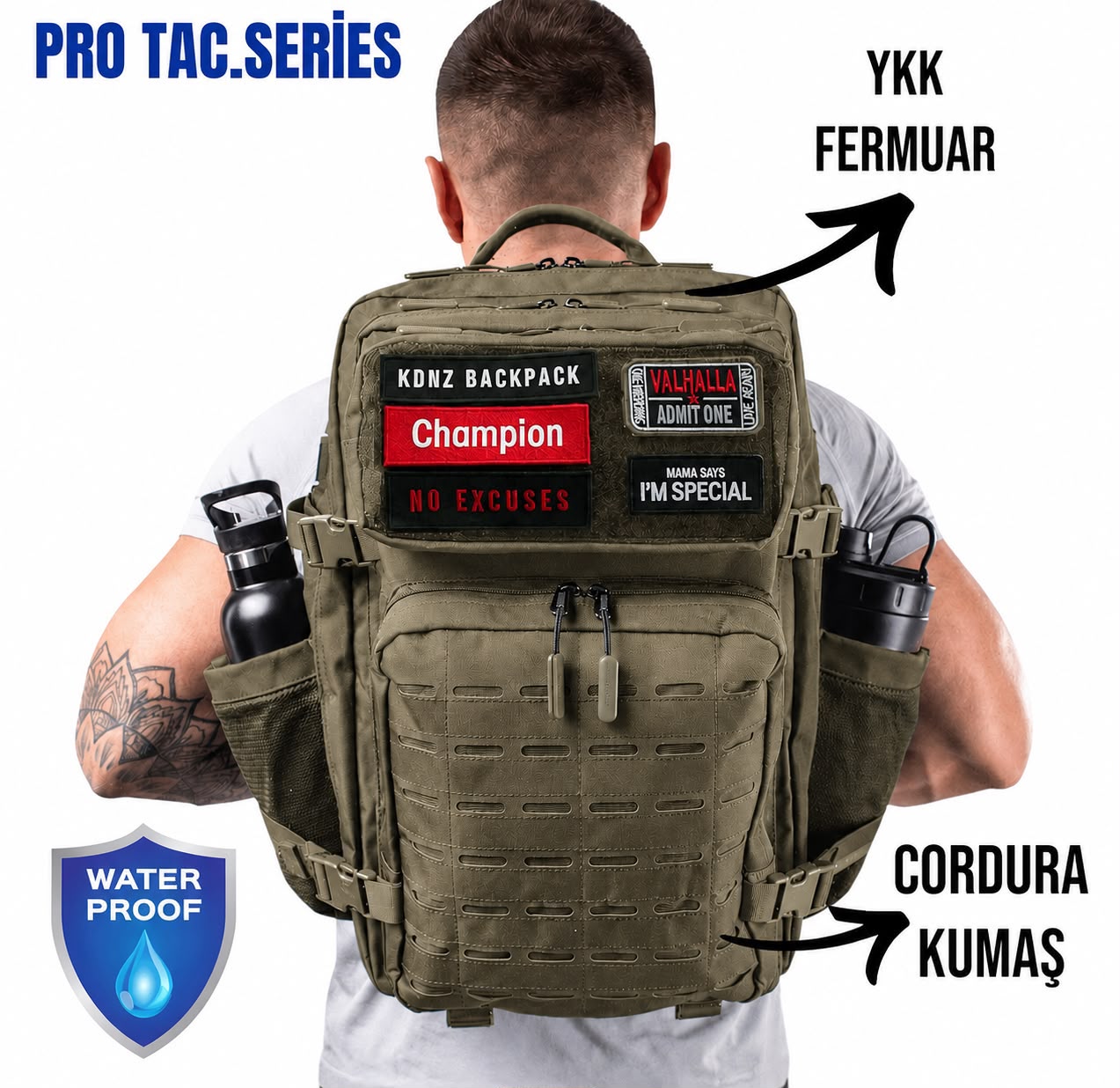 Kdnz Pro Tac. 3.0 Army Green 45L Spor Sırt Çantası Ykk Fermuar Cordura Kumaş (3 adet patch hediyeli )