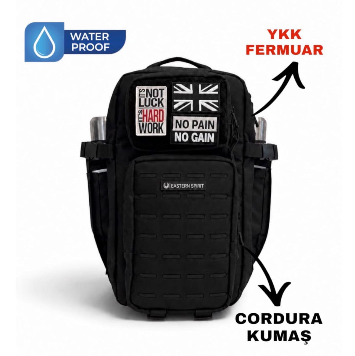 EASTERN SPİRİT PRO Black 20L YKK Fermuar Cordura Kumaş Günlük Kullanım Su Geçirmez Sırt Çantası “ 2 ADET PATCH HEDİYE ”