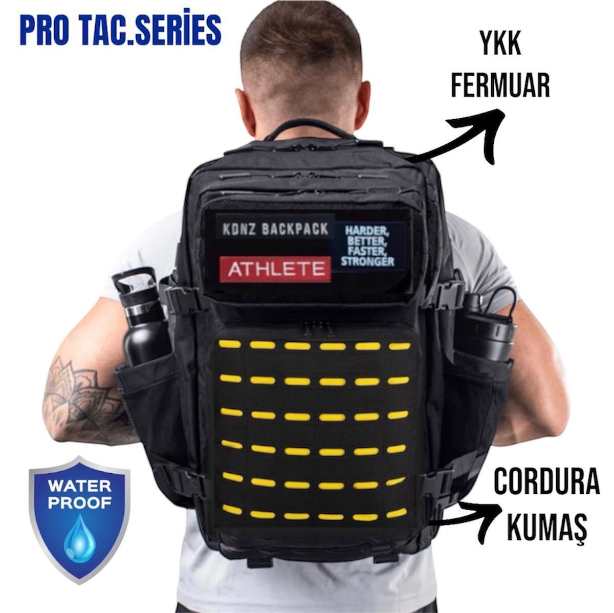 New KDNZ Pro Tac. 3.0 Black Yellow Cordura Ykk 45L Sırt Çantası 3 Adet