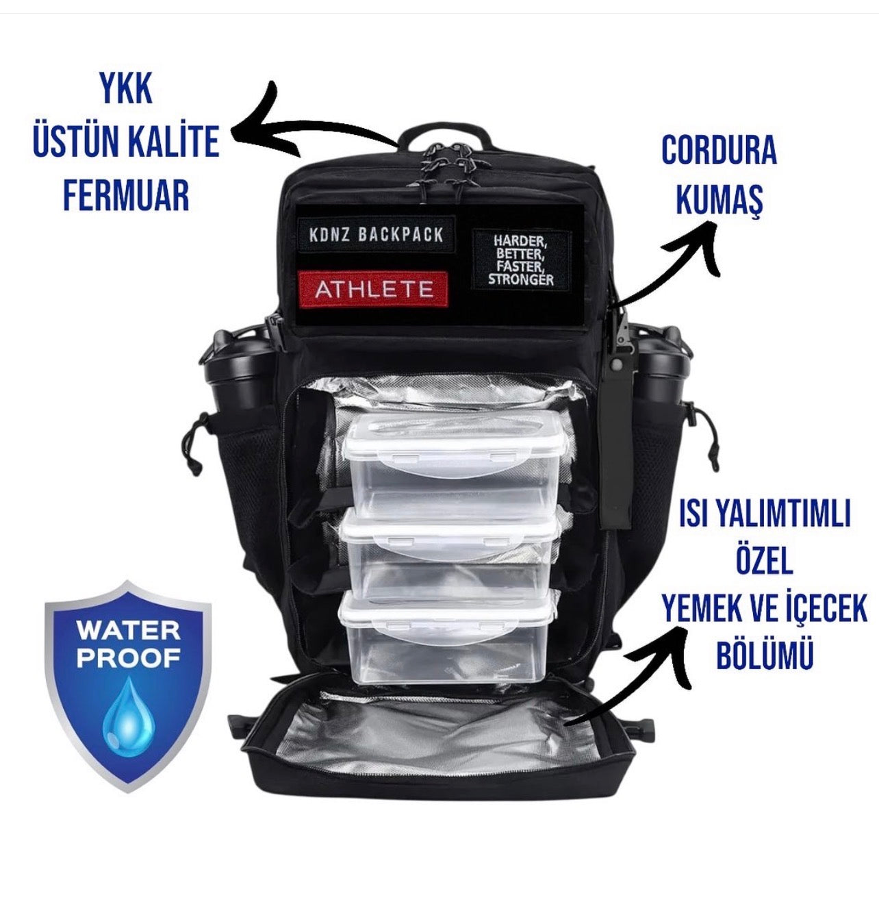 New KDNZ MealPro Tac. 3.0 Black Cordura Ykk 50L Termal Yemek Bölmeli Sırt Çantası 3 Adet Patch Hediyeli