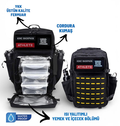 New KDNZ MealPro Tac. 3.0 Yellow Black Cordura Ykk 50L Termal Yemek Bölmeli Sırt Çantası 3 Adet Patch Hediyeli