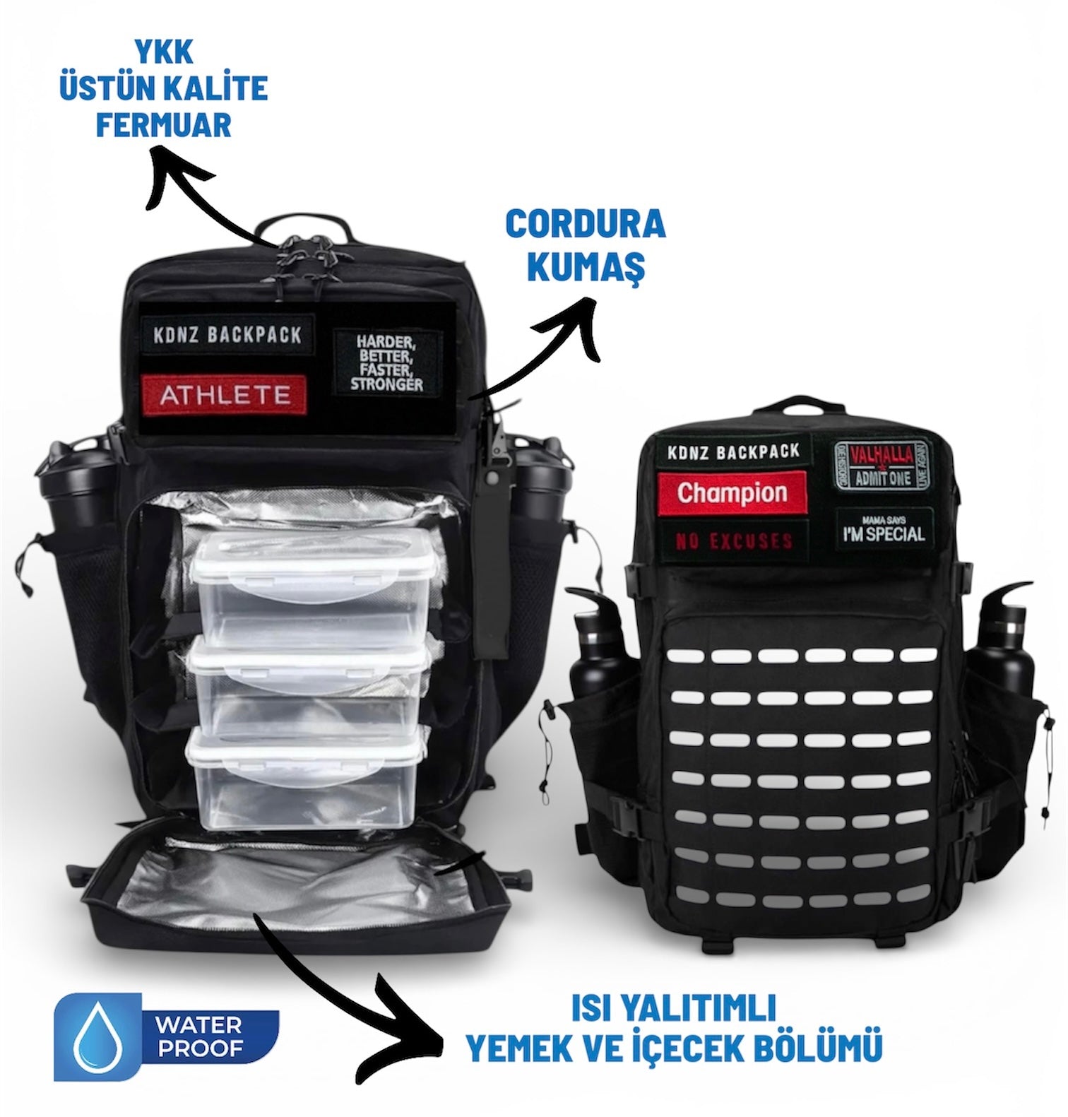 New KDNZ MealPro Tac. 3.0 White Black Cordura Ykk 50L  Termal Yemek Bölmeli Sırt Çantası 3 Adet Patch Hediyeli