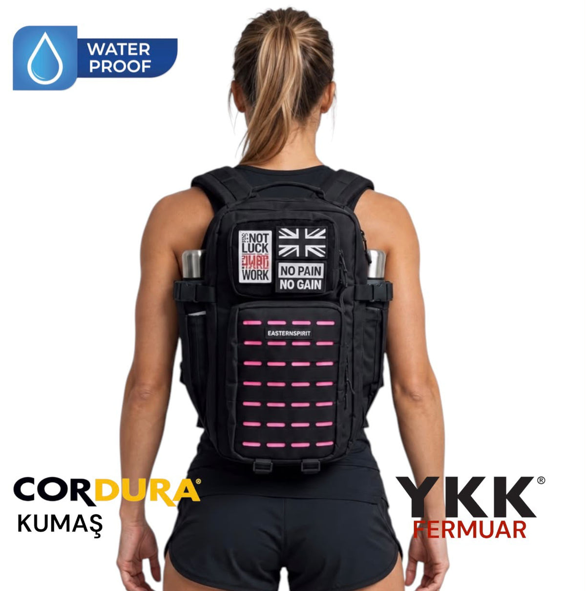EASTERN SPİRİT PRO Pink Black 20L YKK Fermuar Cordura Kumaş Su Geçirmez Sırt Çantası  “ 2 ADET PATCH HEDİYE ”