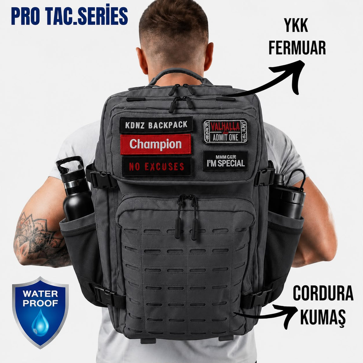 KDNZ Pro Tac. 3.0 Anthracite 45L Spor Sırt Çantası Ykk Fermuar Cordura Kumaş (3 adet patch hediyeli )